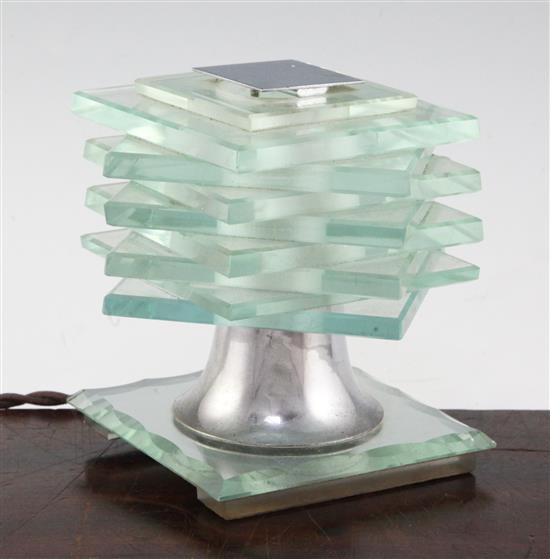 A Maison Desny Art Deco glass cubist desk lamp, 5.5in.